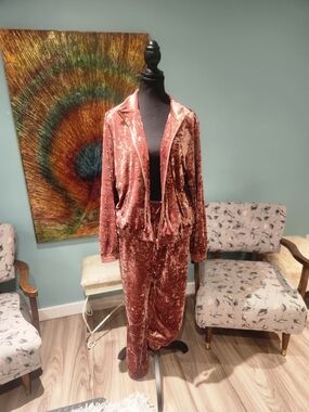 Ricki's Rose Gold Crushed Velvet Jumpsuit